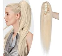 SEGO Extension Queue de Cheval Cheveux Naturel Queue de Cheval Cheveux Humains - Postiche Queue de Cheval Naturel Avec Pince - 45cm 60#Blond Platine