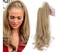 SEGO Extension Queue de Cheval Cheveux Synthetique Fausse Fibre (Droit + Bouclé) - Ponytail Hair Extensions Attaché Par Pince (Claw on) 45 CM Ash Marron Claire + Blond Blanchi