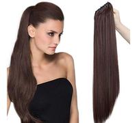 SEGO Extension Queue de Cheval Fausse Ponytail Cheveux Fibre Meche Postiche Synthetique Raide - [Pince A Griffes] 53 CM Marron Chocolat 21 pouce