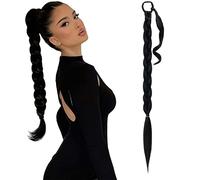 SEGO Extension Queue de Cheval Tressée Avec Attache Elastique 150G Cheveux Synthétique Longue 81cm Pour Femme, Noir Naturel