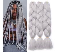 SEGO Extension Tressage Crochet Twist Braid - Jumbo Cheveux Synthéiques Cheveux Meches Tresses Pas Cher[ Lot de 3 ] (60CM, 300g) - Gris Argenté