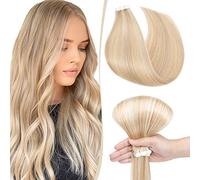 SEGO Extensions Adhesive Cheveux Naturel - Extension Adhesifs Cheveux Humain Remy Hair - Bande Adhésif Extension Cheveux Naturel Adhesive - 40 CM 18P613#Blond Centré Mèche Blond Blanchi [2.5g X 10]