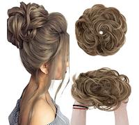 SEGO Extensions de Chignon Queue de cheval 55G Chouchou Chignon Cheveux Elastique Volume Epais Pour Femmes, Brun Clair & Blond Cendré