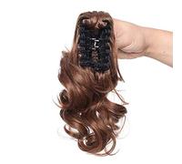 SEGO Fausse Queue de Cheval Bouclé Ondulé - Rajout Extension Queue de Cheval Frisé Elastique - Postiche Claw On Ponytail Attaché Par Pince - 30 CM Marron Clair