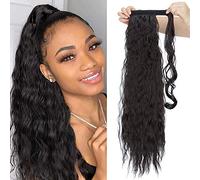 SEGO Fausse Queue de Cheval Bouclé Vague de Maïs Attaché Par Mèche Magique - Corn Wave Ponytail Extension Cheveux Queue de Cheval Synthétique Ondulé - 26"(66CM) Noir Naturel