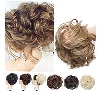 SEGO Grand Chignon Chouchou - Queue de cheval Postiche Epais - Extension de Cheveux Chignon Ondulé Elastique 80G Synthétique, Brun Clair & Blond Cendré