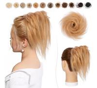 SEGO Postiche Chignon Chouchou Frisés Avec Elastique Queue de Cheval Volume Epais Cheveux Humains Naturels - 27#Blonde Ombré