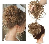 SEGO Postiche Chignon Postiche Queue de Cheval Ondulé Extension Chouchou Chignon Cheveux Synthétique Faux Chignon Chouchou 40G, Brun Clair & Blond Cendré