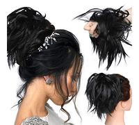 SEGO Postiche Chignon Postiche Queue de Cheval Ondulé Extension Chouchou Chignon Cheveux Synthétique Faux Chignon Chouchou 40G, Noir Foncé