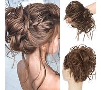 SEGO Postiche Chignon Postiche Queue de Cheval Ondulé Extension Chouchou Chignon Cheveux Synthétique Faux Chignon Chouchou 40G, Brun Cendré