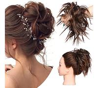 SEGO Postiche Chignon Postiche Queue de Cheval Ondulé Extension Chouchou Chignon Cheveux Synthétique Faux Chignon Chouchou 40G, Auburn Clair & Brun Foncé