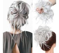 SEGO Postiche Chignon Postiche Queue de Cheval Ondulé Extension Chouchou Chignon Cheveux Synthétique Faux Chignon Chouchou 40G, Gris Argenté