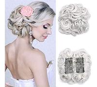 SEGO Postiche Chouchous Cheveux Pour Chignon Peigne - 90G Postiche Queue de Cheval Cheveux Chignon Bouclé Attaché Par Peigne - Gris Argenté-2