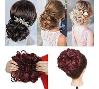 SEGO Postiche Chouchous Cheveux Pour Chignon Peigne - 90G Postiche Queue de Cheval Cheveux Chignon Bouclé Attaché Par Peigne - Vin Rouge