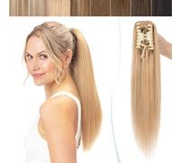 SEGO Postiche Queue de Cheval Blonde - Queue de Cheval Extension Naturel - Queue de Cheval Cheveux Humains Blond - Ponytail Extension Queue de Cheval Pince - 50CM 27#Blond Foncé