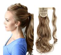 SEGO Postiche Queue de Cheval Blonde - Queue de Cheval Ondulé Bouclé - Queue de Cheval Extension Elastique - Ponytail Extension Cheveux - 43 CM Marron Clair Mèche Ash Blond