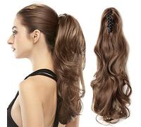 SEGO Postiche Queue de Cheval Bouclé - Fausse Queue de Cheval Ondule - Rajout Queue de Cheval Extension Ponytail Bouclé - [Pince A Griffes] 45 CM Marron Clair