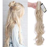 SEGO Postiche Queue de Cheval Bou risé Longue Elastique - Fausse Queue de Cheval Ondulé - Extension Ponytail Claw On Attaché Par Pince - 60 CM Ash Blond Mèche Blond Blanchi