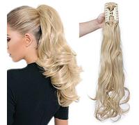 SEGO Postiche Queue de Cheval Bouclé Ondulé - Fausse Queue de Cheval Frisé Elastique - Extension Ponytail Claw On Attaché Par Pince - 60 CM Dore Mèche Blond tres Clair