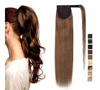 SEGO Postiche Queue de Cheval Cheveux Naturel Lisse Raide - Fausse Queue de Cheval Attaché Par Ruban Adhésif - Extension Ponytail Cheveux Humains - 16"(40CM) 06#Noisette