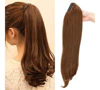 SEGO Postiche Queue de Cheval Micro Ondulé - Extension Queue de Cheval Crépu Synthétique Attaché Par Pince Claw On Ponytail - 45 CM Marron Clair