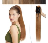 SEGO Postiche Queue de Cheval Naturel Vrai Cheveux Humains - Rajout Cheveux Fausse Queue de Cheval - Extesnion Ponytail Attaché Par Pince Griffe- 55CM 06#Noisette