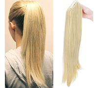 SEGO Postiche Queue de Cheval Pince Blond (Un Peu Bou ausse Queue de Cheval Extension Ponytail Cheveux Ondulé Attaché Par Pince - 45 CM Dore Blond Blanchi
