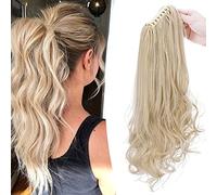 SEGO Postiche Queue de Cheval Pince (Lisse Bouclé) - Fausse Queue de Cheval Blond - Queue de Cheval Extension Cheveux Blond Ondulé - 45 CM Ash Blond Blond Blanchi
