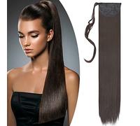 SEGO Postiche Queue de Cheval Raide - Fausse Queue de Cheval Lisse Extension Queue de Cheval Attaché Par Ruban Adhésif - 32 Pouces, Marron Foncé