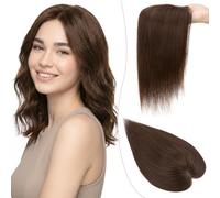 SEGO Pro 25cm Topper Cheveux Humain Femme #2R Brun Chocolat Postiche à Clips avec Frange Cheveux Naturel Tissée à La Main - Base en Soie Faite Main (27g)