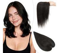 SEGO Pro 35cm Postiche Femme Cheveux Humains #1B Noir Naturel Topper à Clip Base Soie Faite Main Frange Naturelle Extension Discrète (40g)