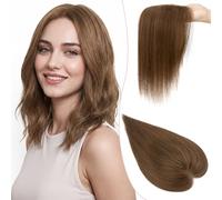 SEGO Pro 35cm Postiche Femme Cheveux Humains #4 Marron Moyen Topper à Clip Base Soie Faite Main Frange Naturelle Extension Discrète (40g)