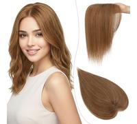 SEGO Pro 35cm Postiche Femme Cheveux Humains #6 Brun Clair Topper à Clip Base Soie Faite Main Frange Naturelle Extension Discrète (40g)