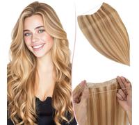 SEGO Pro 40cm Extension Cheveux Naturel Fil Invisible #12/613 Brun Doré & Blond Décoloré Une Bande Cheveux Humains Clip Halo Secrets Wire Hair Extensions Rajout Postiche pour Femme (65g)