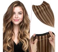 SEGO Pro 45cm Extension Cheveux Fil Invisible Naturel Clip #4/27 Brun Moyen & Blond Foncé Cheveux Humains Invisible Halo Secrets Wire Hair Extensions Rajout Postiche pour Femme (65g)