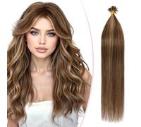 SEGO Pro 45cm Extensions Keratine de Cheveux Naturel 1g #4/27 Brun Moyen & Blond Foncé U-Tip Rajout Cheveux Humain Remy Extension a Chaud 25 Mèches (25g)