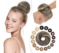 SEGO Pro Chignon Postiche Cheveux Naturel #1B/613 Noir Naturel & Blond Blanchi Faux Chignon Chouchou Updos Hair Bun Extensions Elastique pour Femmes Fille Raides (17g)