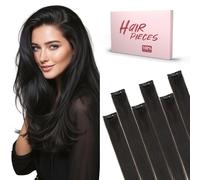 SEGO Pro Extension à Clip Cheveux Naturel Humain 6PCS 30cm #1B Noir Naturel pour Highlights Rajout Instantané Clip in Human Hair Extension (33g)