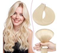 SEGO Pro Extension Adhesive Cheveux Naturel 10pcs 45cm #60 Blond Platine Cheveux Humain Bandes Adhésives Invisibles Tape in Hair Extension (15g)