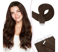 SEGO Pro Extension Cheveux Naturel Adhesif 20pcs 25cm #4 Marron Moyen - 100% Cheveux Humains Remy - Bandes Adhésives Invisibles (20g)