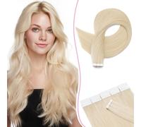SEGO Pro Extension Cheveux Naturel Adhesif 20pcs 25cm #60 Blond Platine - 100% Cheveux Humains Remy - Bandes Adhésives Invisibles (20g)
