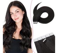SEGO Pro Extension Cheveux Naturel Adhesif 20pcs 35cm #1B Noir Naturel - Cheveux Humains Remy - Bandes Adhésives Invisibles (20g)