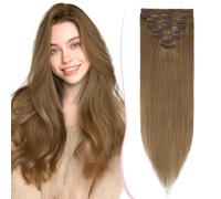 SEGO Pro Extension Cheveux Naturel Clip 8PCS 35cm #6 Brun Clair Cheveux Humain Remy - Rajout Cheveux Clip Naturel Hair Extension (60g)