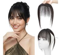 SEGO Pro Frange à Clip Postiche Cheveux Humain Naturel #1B Noir Naturel 2 Clips Solides Extension 360°Topper Femme Remy Human Hair Frange Française (9g)