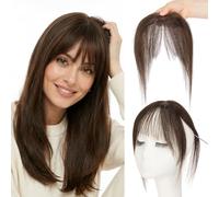 SEGO Pro Frange à Clip Postiche Cheveux Humain Naturel #2 Marron Foncé 2 Clips Solides Extension 360°Topper Femme Remy Human Hair Frange Française (9g)