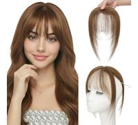 SEGO Pro Frange à Clip Postiche Cheveux Humain Naturel #4 Marron Moyen 2 Clips Solides Extension 360°Topper Femme Remy Human Hair Frange Française (9g)