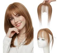 SEGO Pro Frange à Clip Postiche Cheveux Humain Naturel #6 Brun Clair 2 Clips Solides Extension 360°Topper Femme Remy Human Hair Frange Française (9g)