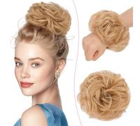 SEGO Pro Postiche Chignon Cheveux Naturel 100% Humain Bouclés Ondulés Chouchou Extension Faux Chignon Updo Scrunchies Femme #18 Blond Cendré (25g)
