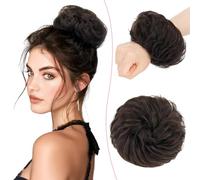 SEGO Pro Postiche Chignon Cheveux Naturel 100% Humain Bouclés Ondulés Chouchou Extension Faux Chignon Updo Scrunchies Femme #1B Noir Naturel (25g)