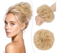 SEGO Pro Postiche Chignon Cheveux Naturel 100% Humain Bouclés Ondulés Chouchou Extension Faux Chignon Updo Scrunchies Femme #613 Blond Blanchi (25g)